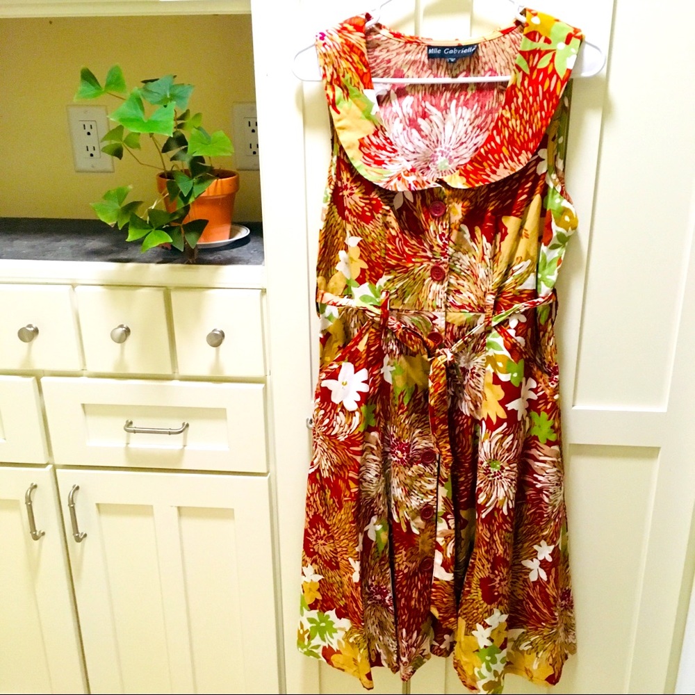 Floral button down vintage style dress with pockets